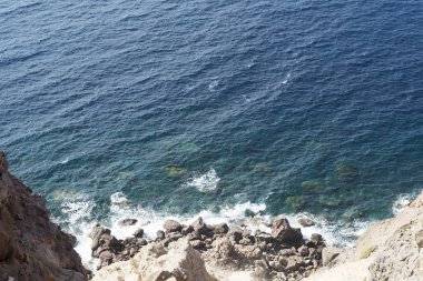 Santorini Island, Yunanistan bakan manzara süpürme