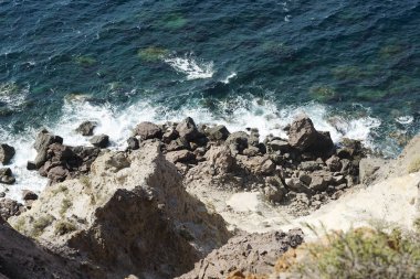 Santorini Island, Yunanistan bakan manzara süpürme