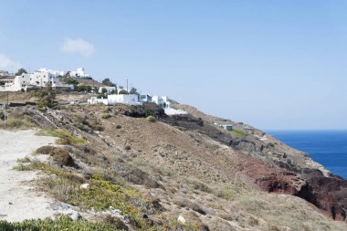 Santorini Island, Yunanistan bakan manzara süpürme
