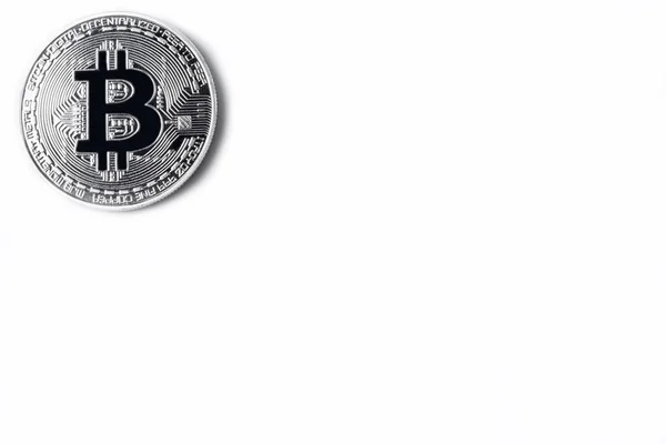 Bitcoin plata aislado sobre fondo blanco, bitcoin criptomoneda física —  Fotos de Stock