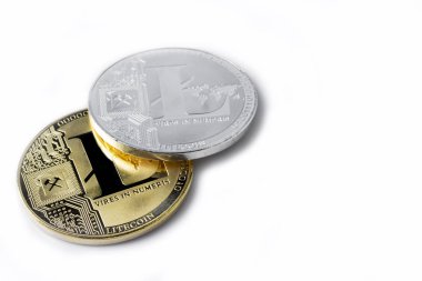 El bir Litecoin beyaz bir arka plan üzerinde tutar..