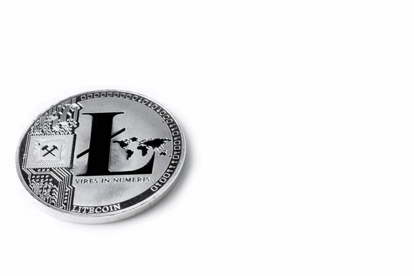 Zilveren gekleurde munt Litecoins - internationale virtuele cryptocurrency. — Stockfoto