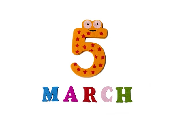 March 5 on white background, numbers and letters. — Stock Photo, Image