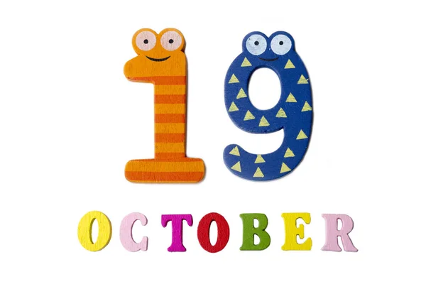 19. Oktober auf weißem Hintergrund, Zahlen und Buchstaben. — Stockfoto