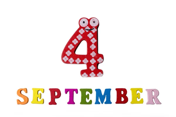 4. September, auf weißem Hintergrund die Buchstaben und Zahlen. — Stockfoto