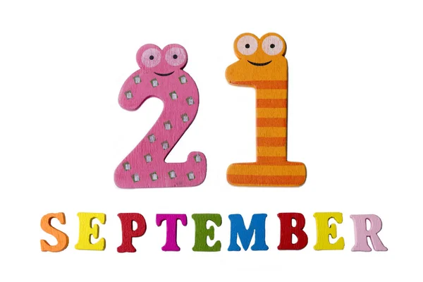 21. September, auf weißem Hintergrund, die Buchstaben und Zahlen. — Stockfoto
