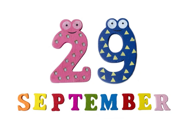 29. September auf weißem Hintergrund, Buchstaben und Zahlen. — Stockfoto