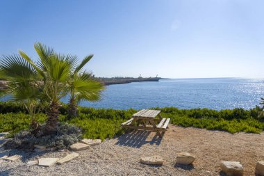 Yazın denize bakan piknik tezgahı.