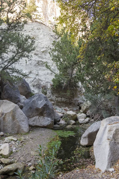 Montañas del barranco de avakas en otoño. Senderismo en el desfiladero . — Foto de Stock