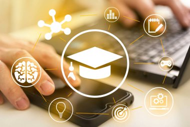 İş BTMM konsepti. Bilim Teknolojisi Mühendisliği Matematik Eğitim Ağı ikonu. Uzaktan eğitim kavramı.