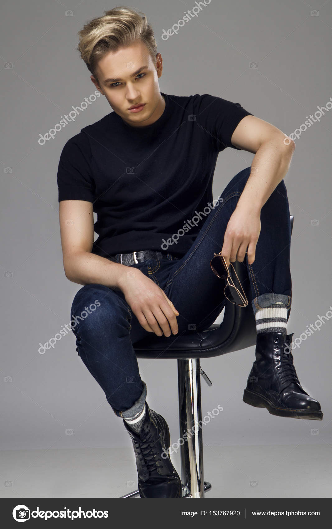 Sitting Male Model Shoes Male Model At Professional Photo Studio