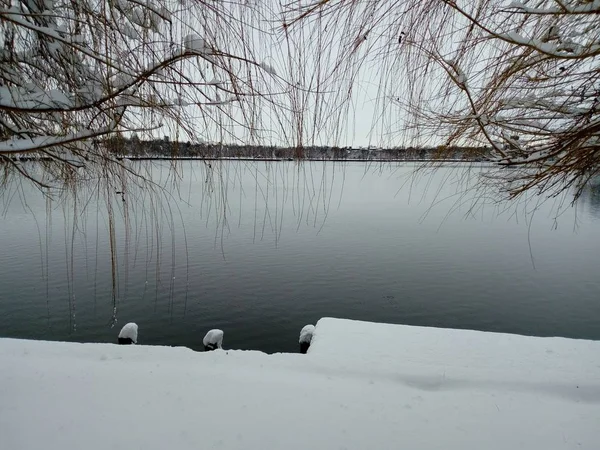 Λίμνη Herastrau Μετά Πρώτο Χιόνι Στο Βουκουρέστι 2020 — Φωτογραφία Αρχείου
