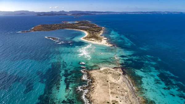 Playa Arena Blanca Mediterráneo Con Increíble Mar Turquesa Visto Desde — Foto de Stock