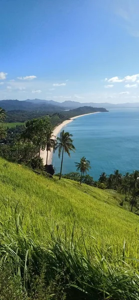 Wspaniały Widok Wybrzeże Wyspy Palawan Długa Biała Plaża Oddali Filipiny — Zdjęcie stockowe