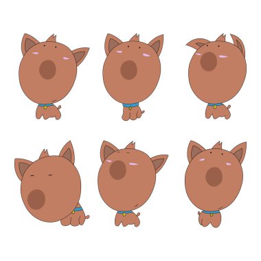 Maskot takımının şirin çizgi film köpekleri koleksiyonu. Vektör illüstrasyonu