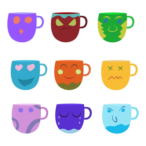 Ensemble Tasse Dessin Animé Colorfull Sur Fond Blanc — Image vectorielle