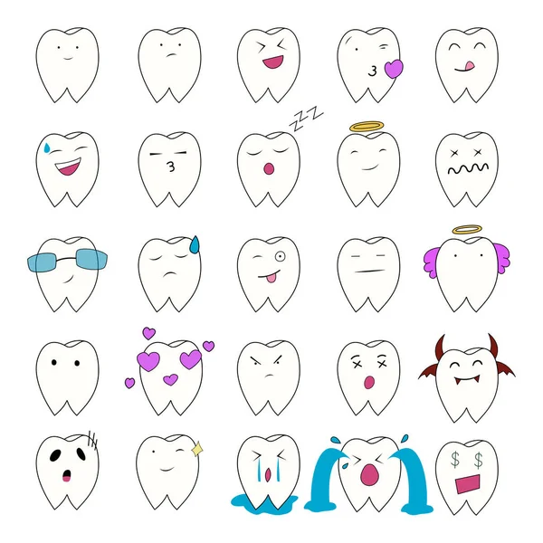 Colección Dibujos Animados Lindo Conjunto Mascotas Dientes Ilustración Vectorial Con — Vector de stock