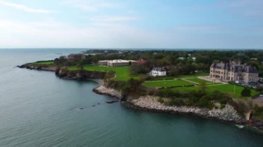 aerial drone new england coast coastline coastal town beach 