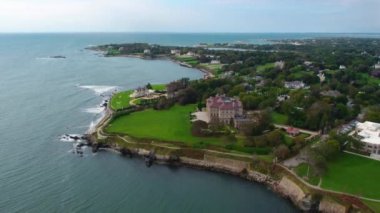 aerial drone new england coast coastline coastal town beach