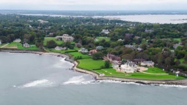 aerial drone rhode island coast coastal town new england beach 