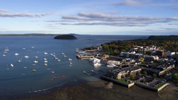 Aerial Drone Bar Harbor Maine New England Town Village — Stok video