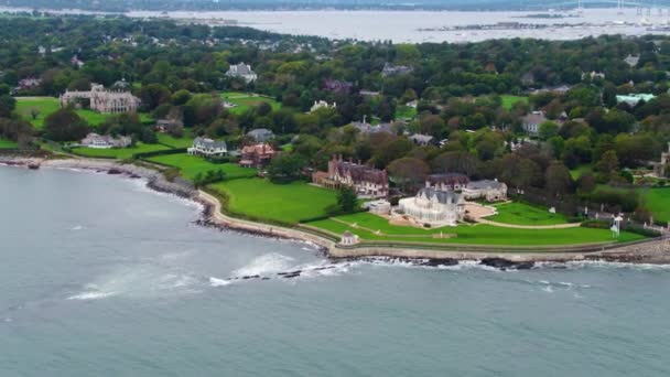 Aerial Drone Rhode Island Coast Coastal Town New England Beach — Stock Video