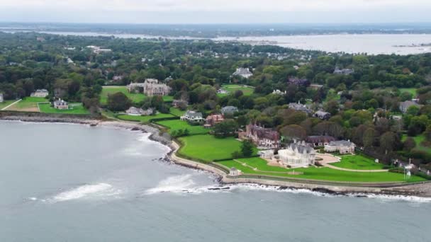 Aerial Drone Rhode Island Coast Coastal Town New England Beach — Stock Video