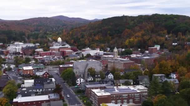 Drone Aéreo Tiro Montpelier Vermont Nova Cidade Inglaterra Pôr Sol — Vídeo de Stock