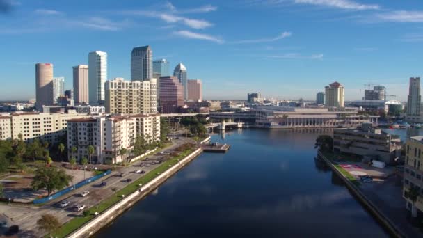 Повітряний Дрон Знімок Горизонту Міста Тампа Затоки Флоріда — стокове відео