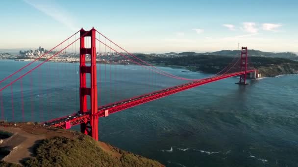 Vista Aérea Ponte Portão Dourado Horizonte San Francisco — Vídeo de Stock