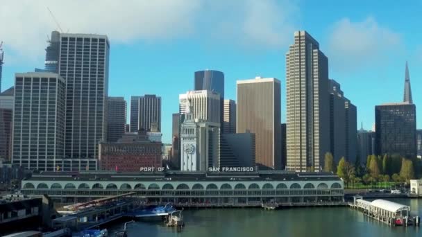 Vista Aérea Del Puerto San Francisco Signo Horizonte — Vídeos de Stock