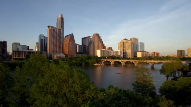 Austin Skyline Trees River — Stockvideo