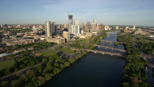Austin Teksas Ufuk Çizgisi Nehir Nsansız Hava Aracı — Stok video