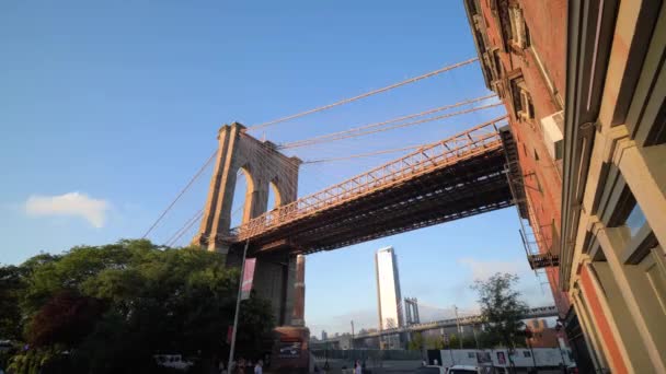 Güzel Brooklyn Köprüsü New York Şehri New York Skyline — Stok video