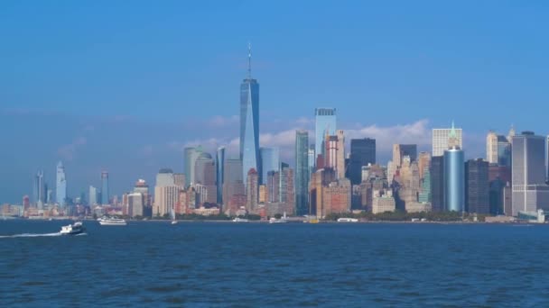 Schöne New York City Nyc Skyline Vom Fluss — Stockvideo