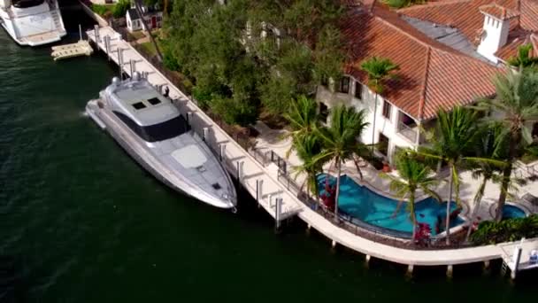Bonito Waterfront Casa Iate Florida Drone Aéreo — Vídeo de Stock