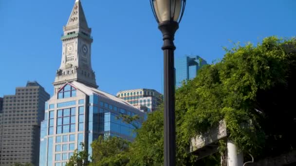 Boston Custom House Tower Downtown City Skyline — Stock Video