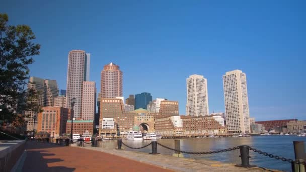 Vista Del Horizonte Ciudad Boston Desde Puerto — Vídeos de Stock