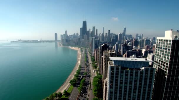 Chicago Coast Skyline Lake Michigan — стоковое видео