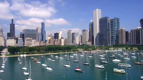 Chicago Skyline Harbor Landscape — стоковое видео