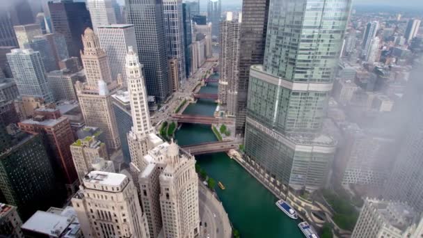 Innenstadt Chicagos Neblige Skyline Stockvideo