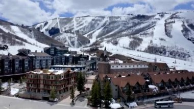 park city utah mountain ski town by aerial drone 