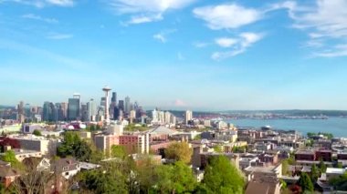 Seattle Skyline 'ın görüntüsü hava aracı tarafından çekilmiştir.