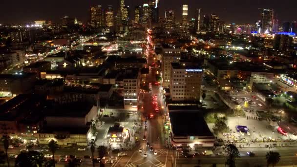 Centro Ciudad Por Noche Por Avión Tripulado Aéreo — Vídeo de stock