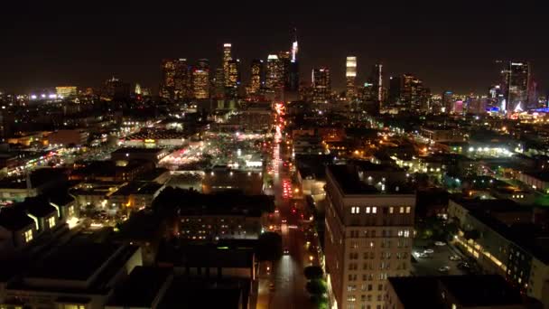 Centro Ciudad Por Noche Por Avión Tripulado Aéreo — Vídeo de stock