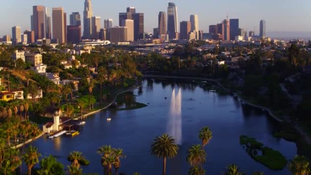 Centru Los Angeles Při Západu Slunce Leteckým Dronem — Stock video