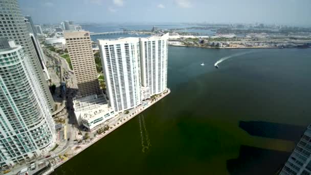 Miami Belvárosi Felhőkarcolók Légi Drónnal — Stock videók