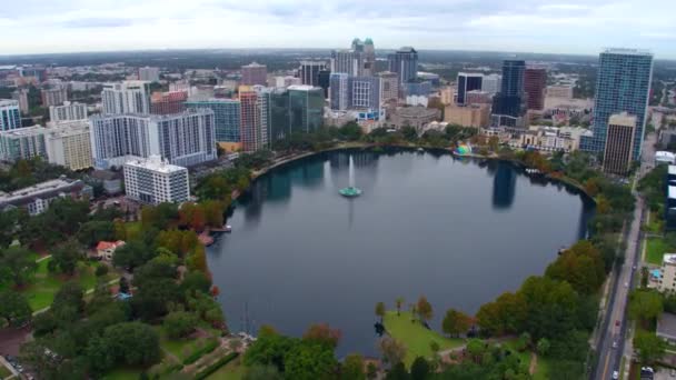 Centro Orlando Skyline Lago Eola Drone Aéreo — Vídeo de Stock