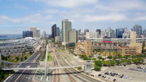 Centro San Diego Com Estádio Trilhas Trem — Vídeo de Stock