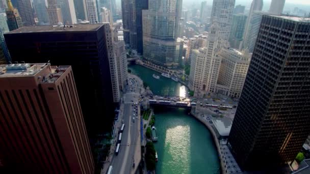 Drone Chicago Skyline Chicago Rivière — Video